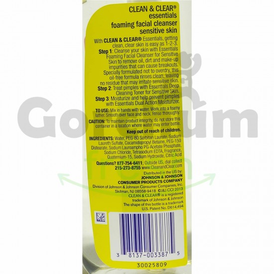 Clean & Clear Essentials Foaming Facial Cleanser Sensitive Skin 8 floz