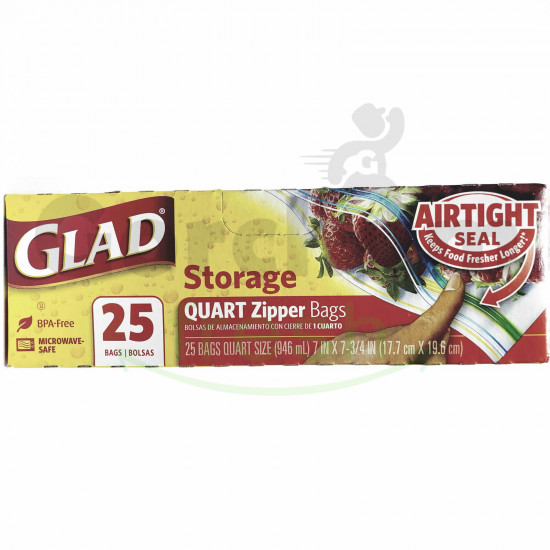 Glad Quart Zipper Storage Bags 25 Bags