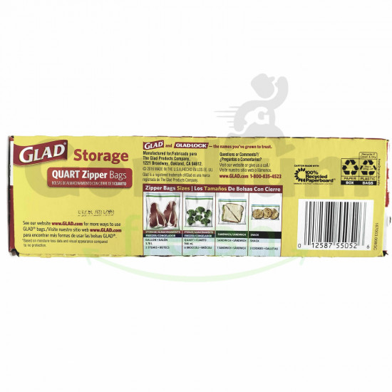 Glad Quart Zipper Storage Bags 25 Bags