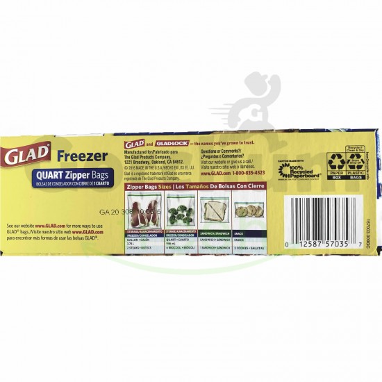 Glad Quart Zipper Freezer Bags 20 Bags