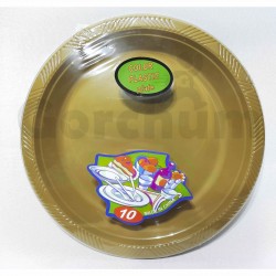Color Plastic Plate  Gold 10 Per Pack
