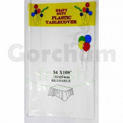 Heavy Duty Plastic TableCover White 54x108 Inches