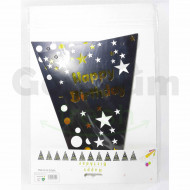 Happy Birthday Black & Gold Flag Banner