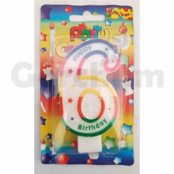 Happy Birthday Multi Colour Number 6 Candle