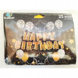 Black And Gold Happy Birthday Letter Foil Balloon With Smile Balloons