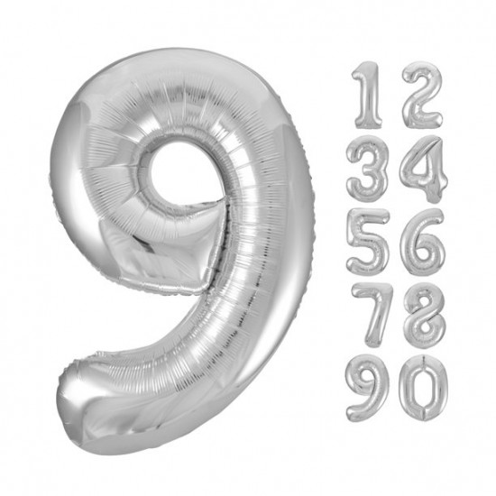 Silver Number 9 Foil Balloon 32 inch