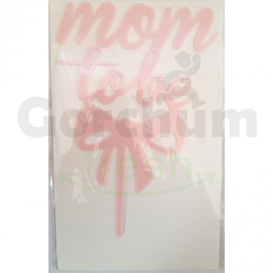 Mom To Be Pink Cake Toppers With Bow 