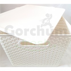 White Basket With Lid 14x11.5x9 Inches