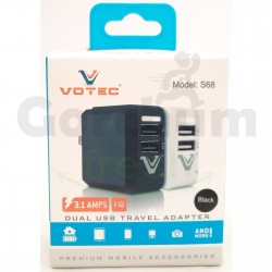 Votec Black Dual USB Travel Adapter