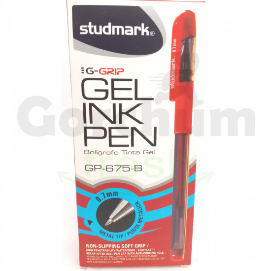 Studmark G-Grip Red Gel Ink Pen 0.7mm Metal Tip 12x1