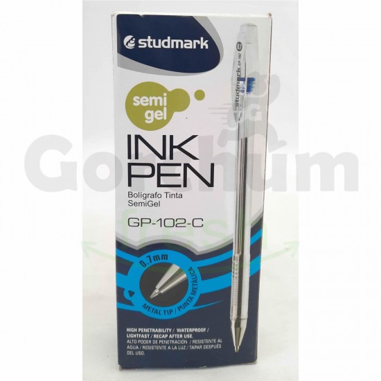 Studmark Blue Semi Gel Ink Pen 0.7mm Metal Tip 12x1