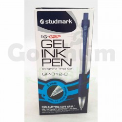 Studmark G-Grip Retractable Blue Gel Ink Pen 0.7mm Metal Tip 12x1