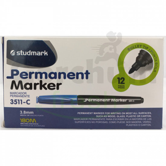 Studmark Blue Permanent Marker Fine Bullet Tip 3.8mm 12x1