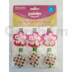 Pointer Flower Check Patter Decorative Clip 6 Pieces 