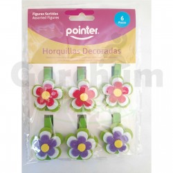 Pointer Multi Colour Flower Decorative Clip 6 Pieces