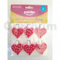 Pointer Pink Heart Decorative Clip 6 Pieces