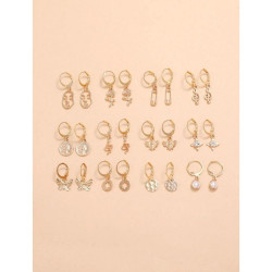 Gold Drop Earrings Set 12 Pairs