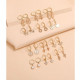 Gold Drop Earrings Set 12 Pairs