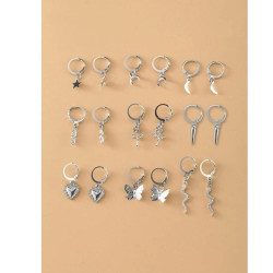 Silver Drop Earrings Set 9 pairs