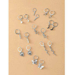 Silver Drop Earrings Set 9 pairs