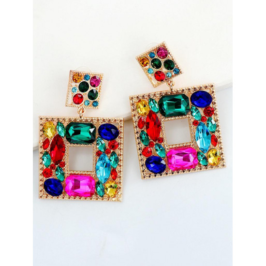 Rhinestone Square Drop Earrings - Multicolour