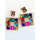 Rhinestone Square Drop Earrings - Multicolour