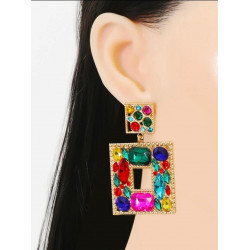 Rhinestone Square Drop Earrings - Multicolour