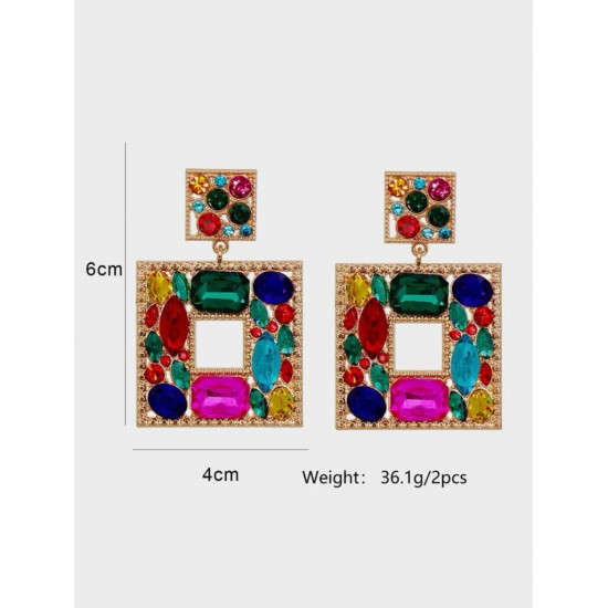 Rhinestone Square Drop Earrings - Multicolour