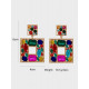 Rhinestone Square Drop Earrings - Multicolour