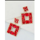 Rhinestone Square Drop Earrings - Red