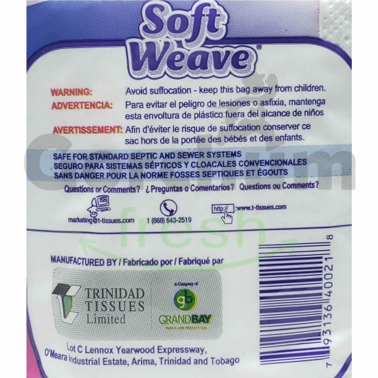 Soft Weave Bathroom Tissue 2 ply Single Roll 280 sheet per roll
