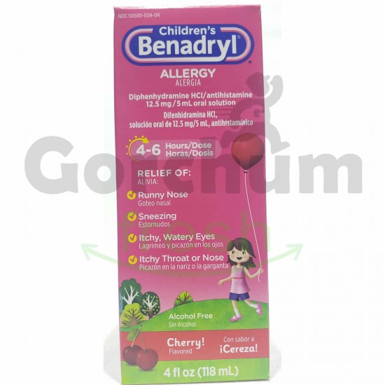 Benadryl Childrens Allergy Liquid Cherry Flavored 4 floz