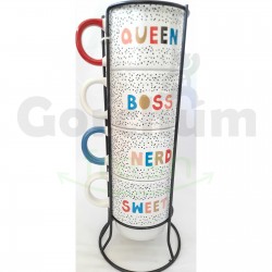 A 4 Pc Mug with Stand - Queen Boss Nerd Sweet